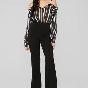 I'm Busy Striped Jumpsuit NWOT